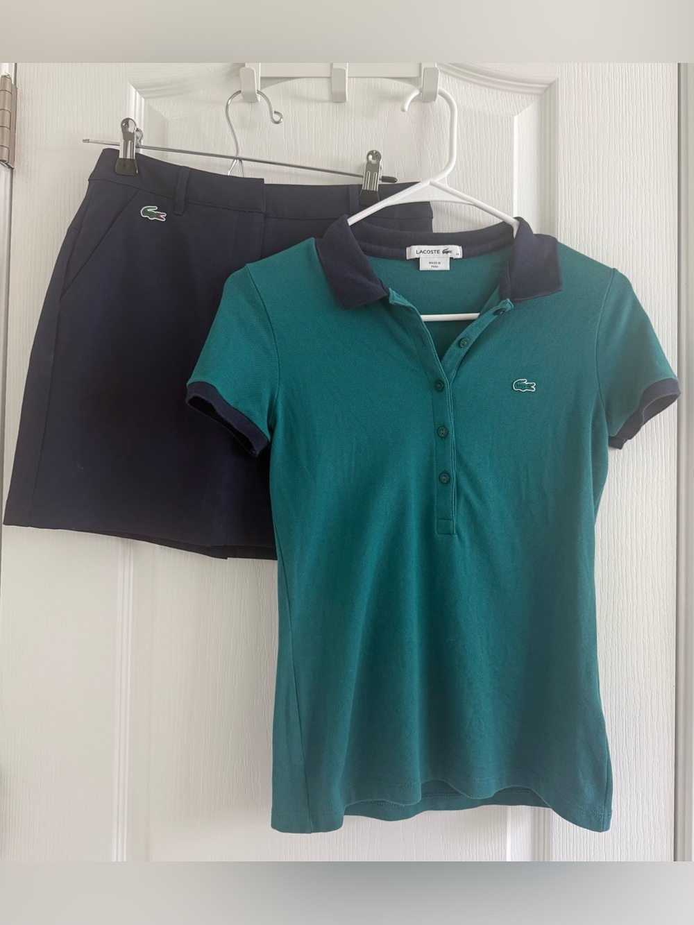 Women’s Lacoste Teal Polo Top with Navy Skort Set